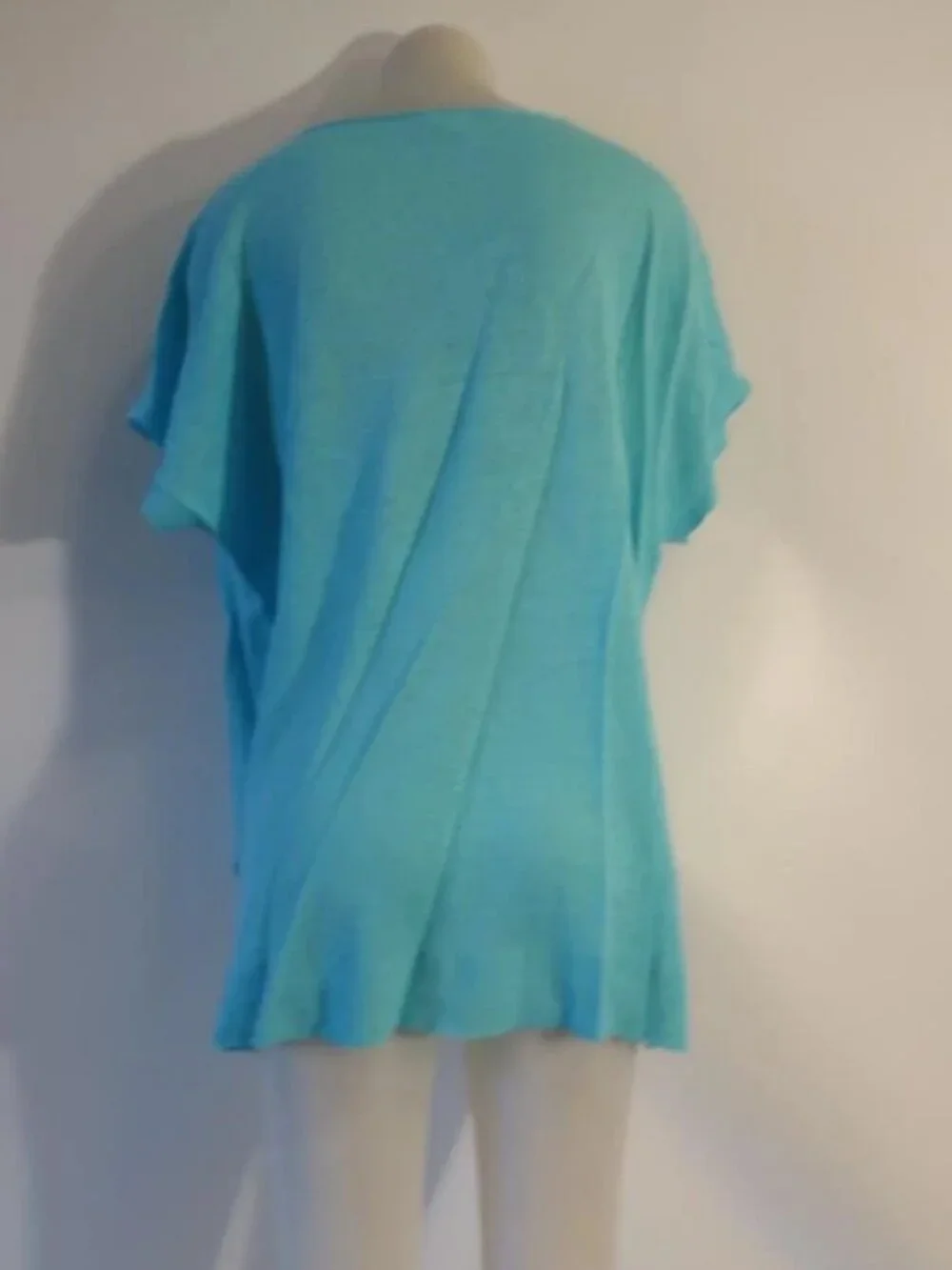 Women Eileen Fisher 100% Linen Turquoise Short Sleeve Sweater M - Picture 4 of 5